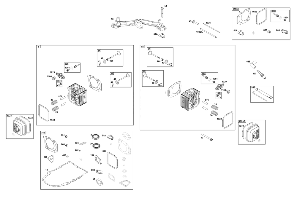 Cylinder Head Group Diagram and Parts List for 356777-0048-B5 200000 - 399999 Briggs and Stratton Engine